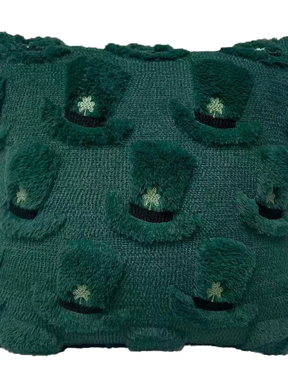Emerald Green Shamrock Hat Textured Throw Pillow Pair covers